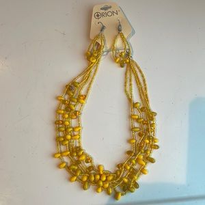 Orion necklace and earrings matching set yellow hoop pierced beads brand new